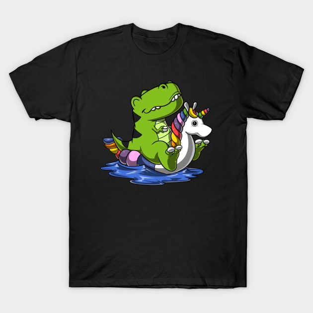 T-Rex Dinosaur Riding Unicorn Float T-Shirt by underheaven